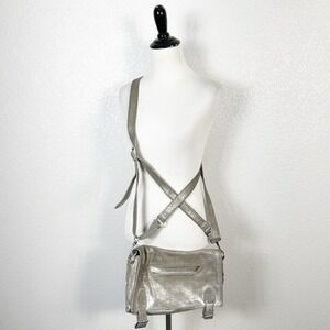 Theyskens Theory Designer Metallic Coated Suede Leather Messenger Crossbody Bag
